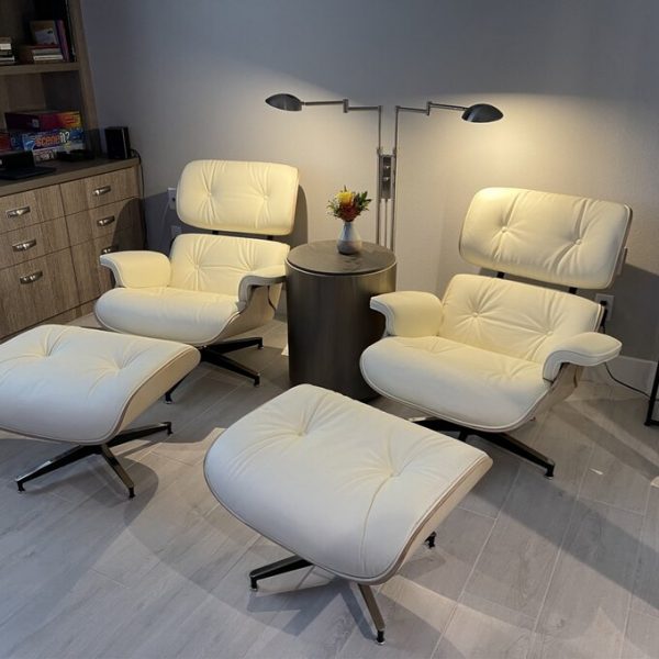 【Furniture】Genuine Leather Recliner with Ottoman, Mid Century Classic Lounge Chair