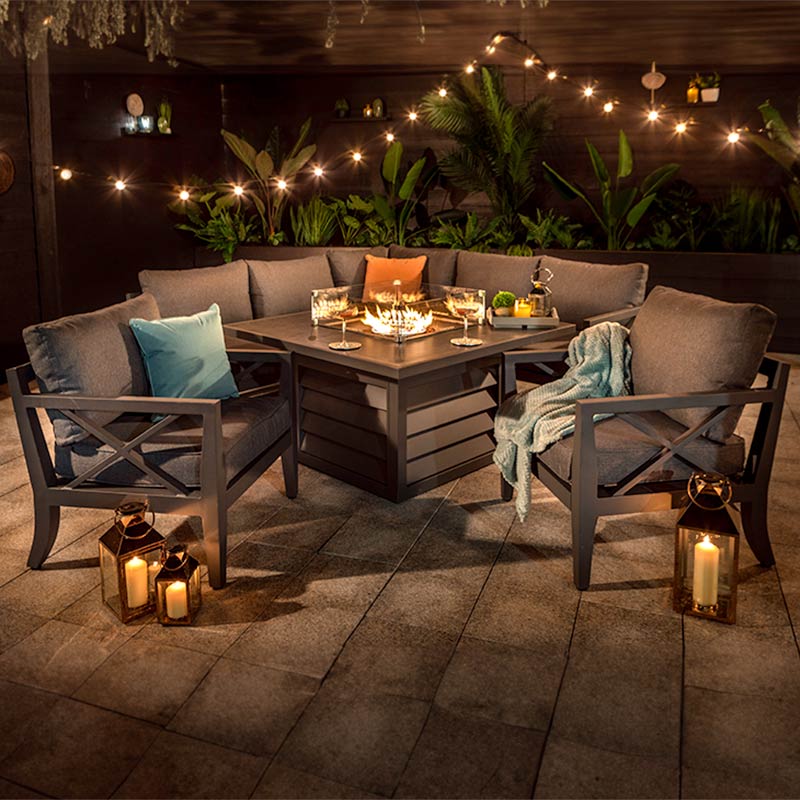 Hartman Sorrento Corner Lounge Set with Square Fire Pit Table