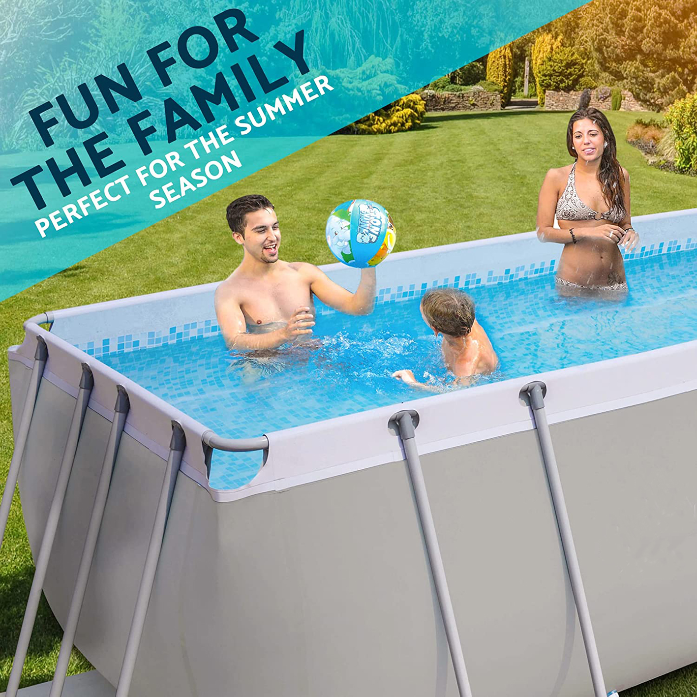 Dellonda 18ft Deluxe Steel Frame Swimming Pool | Rectangular with Filter Pump DL22