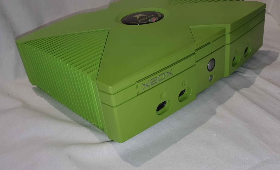 Boxed Xbox Mtn Dew & 2 custom controllers