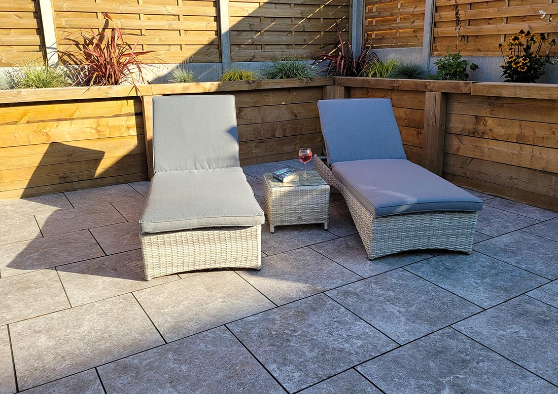 RATTAN SUN LOUNGERS WITH DRINKS TABLE - GREY - MEGHAN RANGE