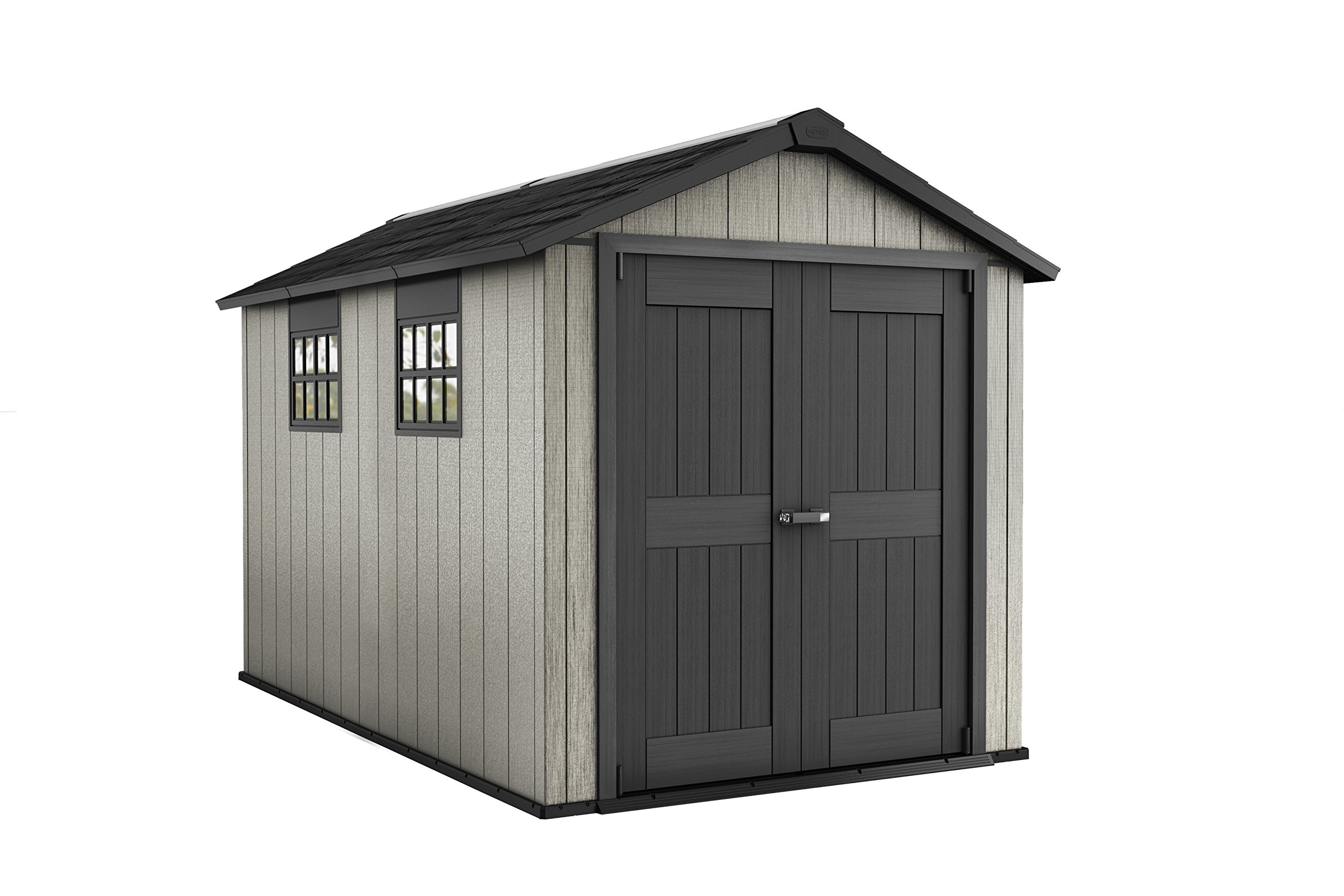 【Storage Shed】Oakland Outdoor Plastic Garden Storage Shed, Grey, 7.5 x 11 feet