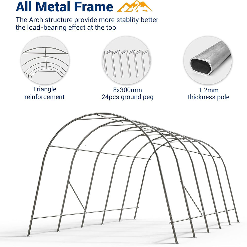 UDPATIO Heavy Duty Carport, Round Portable Garage Waterproof Snow Shelter Storage Shed