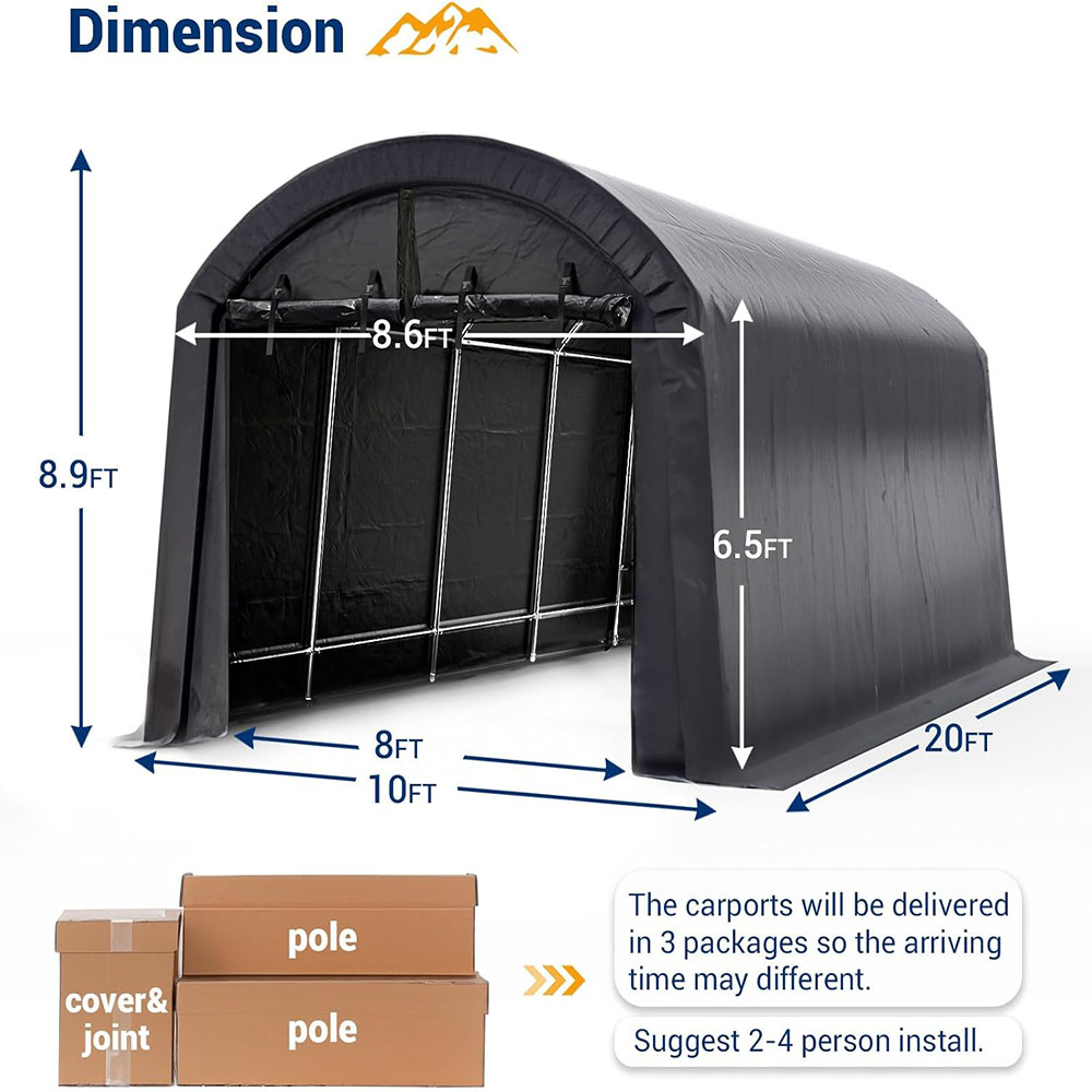 UDPATIO Heavy Duty Carport, Round Portable Garage Waterproof Snow Shelter Storage Shed